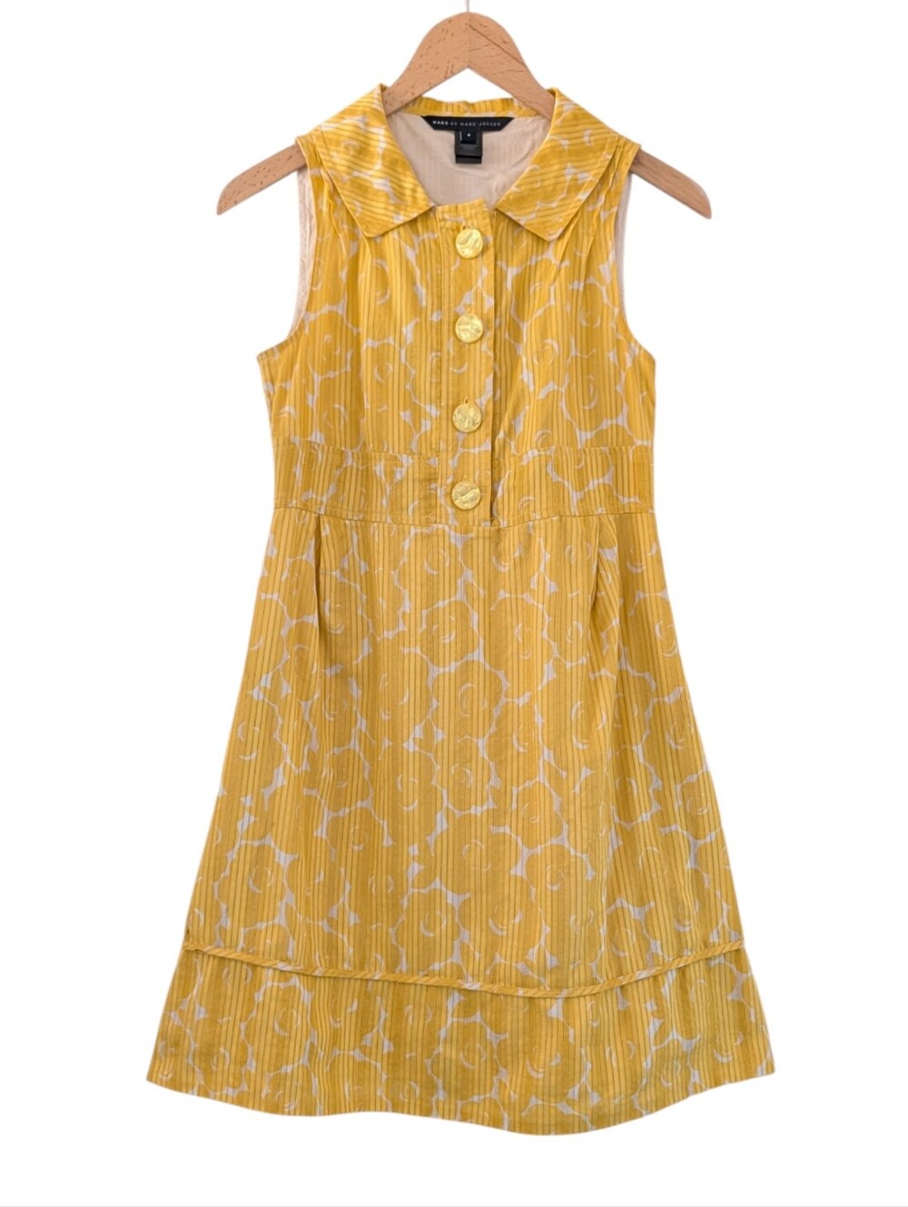 ​Vtg 2005 Marc by Marc Jacobs Yellow Graphic Floral Mini Dress Mod Y2K Size 4